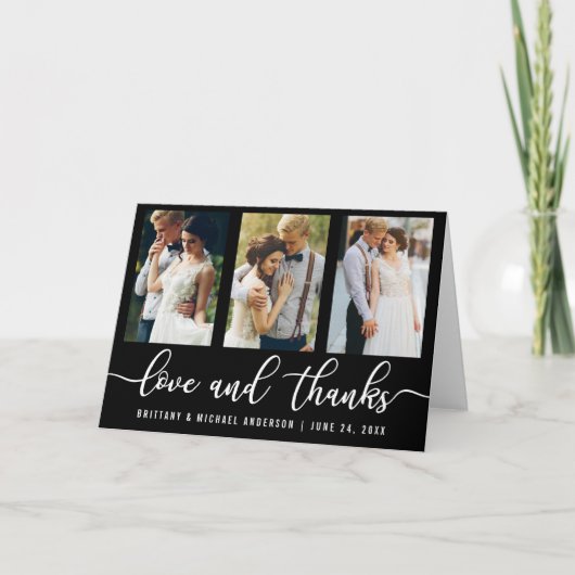 Modern 3 Foto Wedding Love and Bedankt Fold (Voorkant)