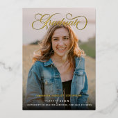 Modern 3 foto wit script Afstuderen Folie Uitnodiging (Voorkant)