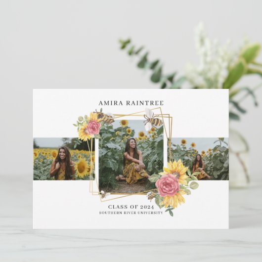 Modern 3 Fotocollage Afstuderen Uitnodiging (Staand voorkant)