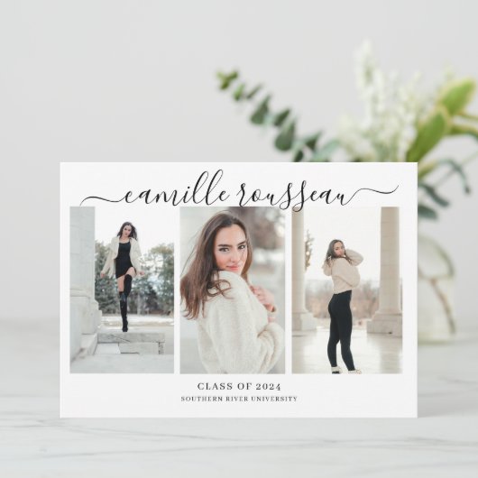 Modern 3 Fotocollage Afstuderen Uitnodiging (Staand voorkant)