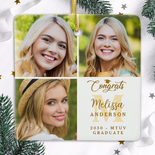 Modern 3 Fotocollage gepersonaliseerd Afstuderen Keramisch Ornament