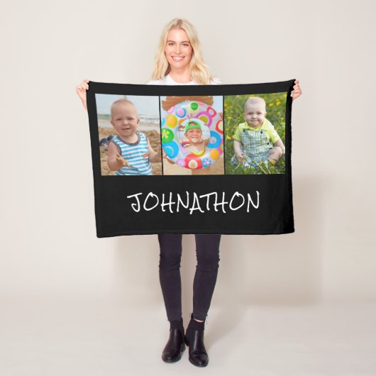 Modern 3 Fotocollage naam Fleece Deken (In situ)