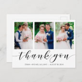 Modern 3 Fotocollage Zwart Script Bruiloft Briefkaart (Voorkant / Achterkant)