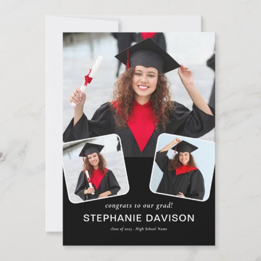 Modern 3 Fotocongraten tot Afstudeerder 2023 Black Aankondiging (Voorkant)