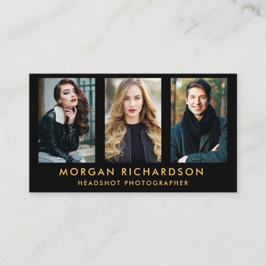 Modern 3 Fotofotograaf Black Gold Visitekaartje (Voorkant)