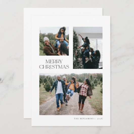 Modern 3-fotokerstkaart in wit kaart (Voorkant / Achterkant)