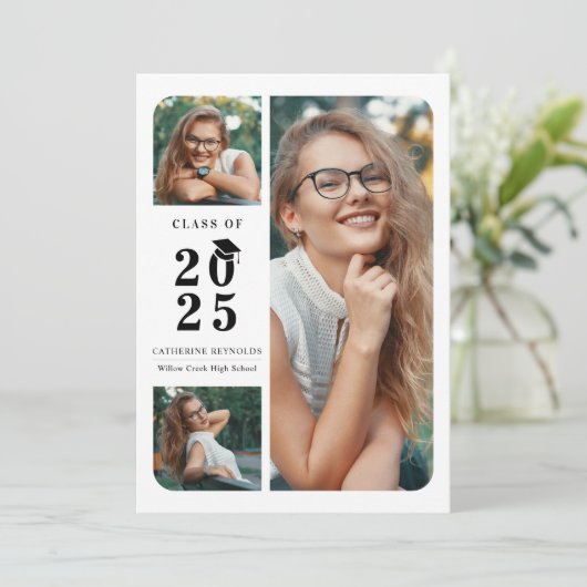 Modern 3 foto's Afstuderen Aankondiging (Staand voorkant)
