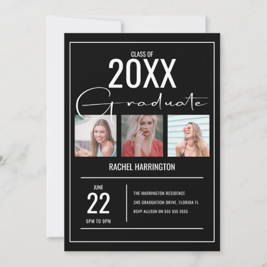 Modern 3 Foto's Afstuderen Kaart (Voorkant)