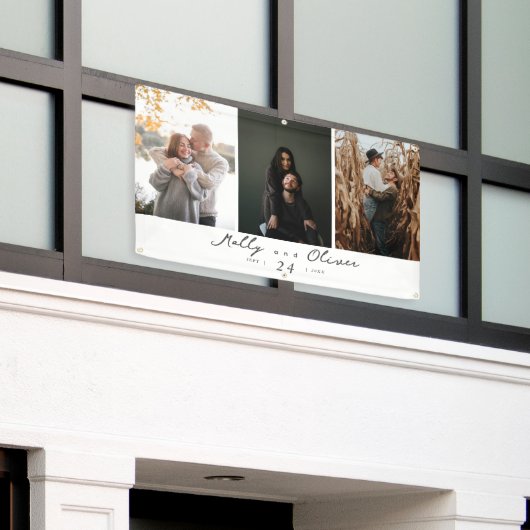 Modern 3 Foto's Champagne Shimmer Wedding Spandoek (Buitenkant Gebouw)