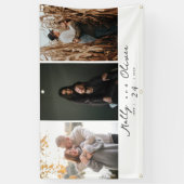 Modern 3 Foto's Champagne Shimmer Wedding Spandoek (Verticaal)