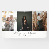 Modern 3 Foto's Champagne Shimmer Wedding Spandoek (Horizontaal)