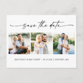 Modern 3 Foto's Ink Pen script opslaan Datum Briefkaart (Voorkant)