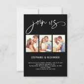 Modern 3 foto's Join Us Script Wedding Black Kaart (Voorkant)