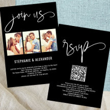 Modern 3 foto's Join Us Script Wedding Black