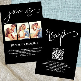 Modern 3 foto's Join Us Script Wedding Black Kaart