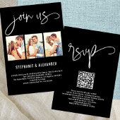 Modern 3 foto's Join Us Script Wedding Black Kaart