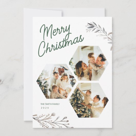 Modern 3 foto's Kerstgroet Vakantie Kaart (Voorkant)