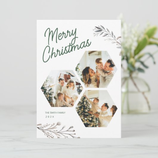 Modern 3 foto's Kerstgroet Vakantie Kaart (Staand voorkant)