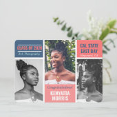 Modern 3 Foto's koraal|Blauwgroen|Blauw Afstuderen Aankondiging (Staand voorkant)