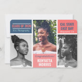 Modern 3 Foto's koraal|Blauwgroen|Blauw Afstuderen Aankondiging (Voorkant)