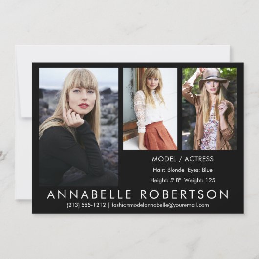 Modern 3 foto's Model Actor Comp Kaart (Voorkant)