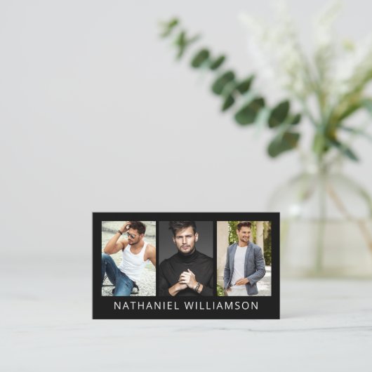 Modern 3 Foto's Model en Actor QR Code Visitekaartje (Staand voorkant)