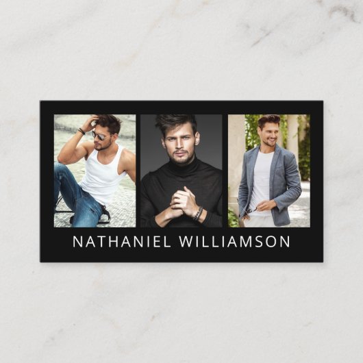 Modern 3 Foto's Model en Actor QR Code Visitekaartje (Voorkant)