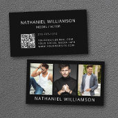 Modern 3 Foto's Model en Actor QR Code Visitekaartje