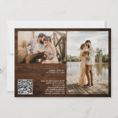 Modern 3 foto's namen hout Qr bruiloft Kaart (Achterkant)