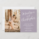 Modern 3 foto's namen lavender Qr bruiloft Kaart (Voorkant)