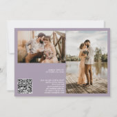 Modern 3 foto's namen lavender Qr bruiloft Kaart (Achterkant)