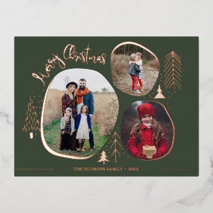Modern 3 Foto's voor vrolijk kerstfeest Folie Feestdagen Briefkaart
