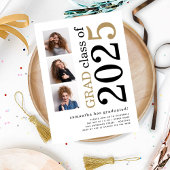 Modern 3 foto's Zwart Goud 2025 Wit Afstuderen Kaart
