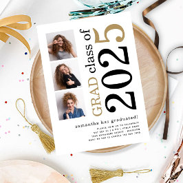 Modern 3 foto's Zwart Goud 2025 Wit Afstuderen Kaart
