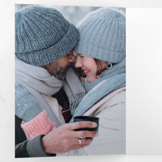 Modern 3 Fotoscript Trouwen Sla de datum op Drieluik Aankondiging (Binnenzijde eerst)