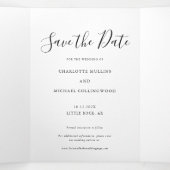 Modern 3 Fotoscript Trouwen Sla de datum op Drieluik Aankondiging (Binnenkant midden)