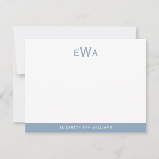 Modern 3 Initiaal Monogram Aqua Blue Stripes Notitiekaartje (Voorkant)