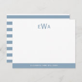 Modern 3 Initiaal Monogram Aqua Blue Stripes Notitiekaartje (Voorkant / Achterkant)