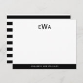 Modern 3 Initiaal Monogram Zwart Wit Strepen Notitiekaartje (Voorkant / Achterkant)