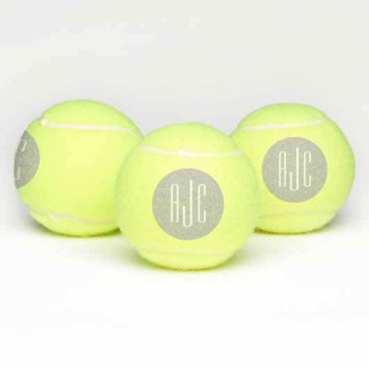Modern 3-letterige monogram Initialen wit grijs Tennisballen (Multi)