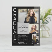 Modern 3 Photo Black Afstuderen Kaart (Staand voorkant)