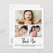 Modern 3 Photo Collage Baby Dank u Geboorte Briefkaart (Voorkant / Achterkant)