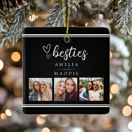 Modern 3 Photo Collage Besties Black and White  Keramisch Ornament