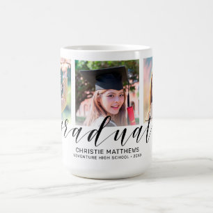 Modern 3 Photo Collage Black Script Afstuderen Koffiemok