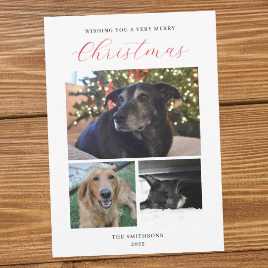 Modern 3-Photo Collage Customizable Christmas Card Feestdagenkaart