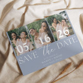 Modern 3 photo Collage Dusty Blue Wedding   Save The Date