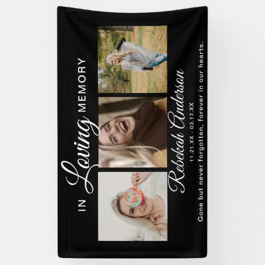Modern 3 Photo Collage Memorial Banner (Verticaal)