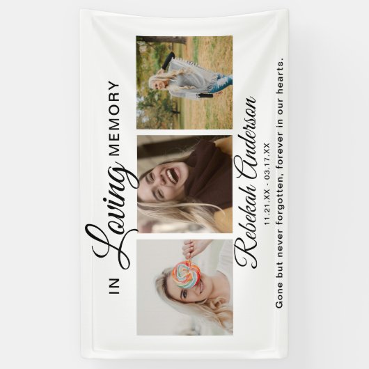 Modern 3 Photo Collage Memorial Spandoek (Verticaal)
