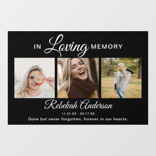 Modern 3 Photo Collage Memorial Window Cling Raamsticker (Vel)