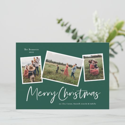 Modern 3 Photo Collage Merry Kerstry Feestdagenkaart (Staand voorkant)